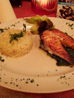 Grilled Salmon with Spinach and Rice